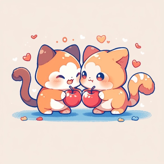 süßes Katzenpaar mit Apfel