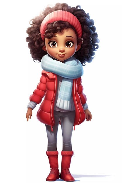 Süßes Mädchen in Winterkleidung, glückliche Zeichentrickfigur