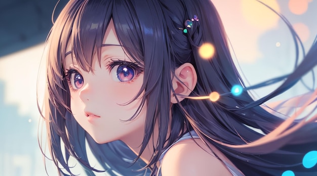 Süßes Mädchen mit Kawaii-Augen im Anime-Stil für Idee oder Tapete