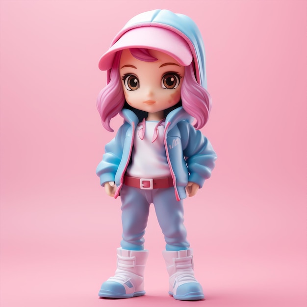 Süßes Mini-Mädchen als Funko-Pop-Figur mit rosa Jacke und hellblauer Hose