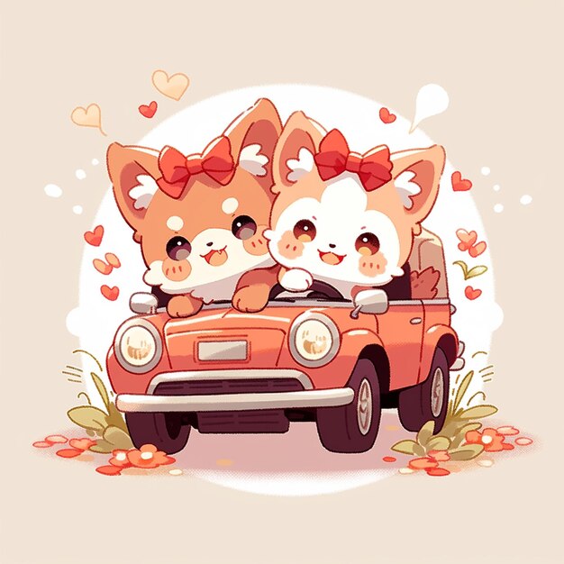 süßes Paar Katze mit Auto