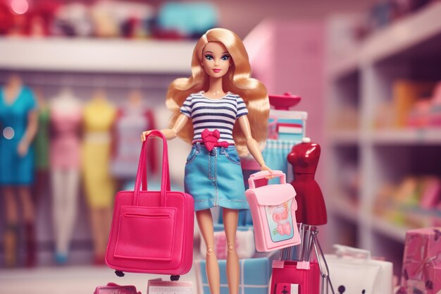Süßes Plastikpuppenporträt Barbie, das sich auf die Schule vorbereitet und zur Schule geht
