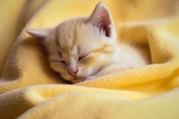 Süßes schlafendes Kätzchen. Süßes, gemütliches, entspanntes kleines Kätzchen. Erzeuge KI