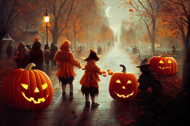 Süßes sonst gibt's Kinder bei Halloween Concept Art Illustration