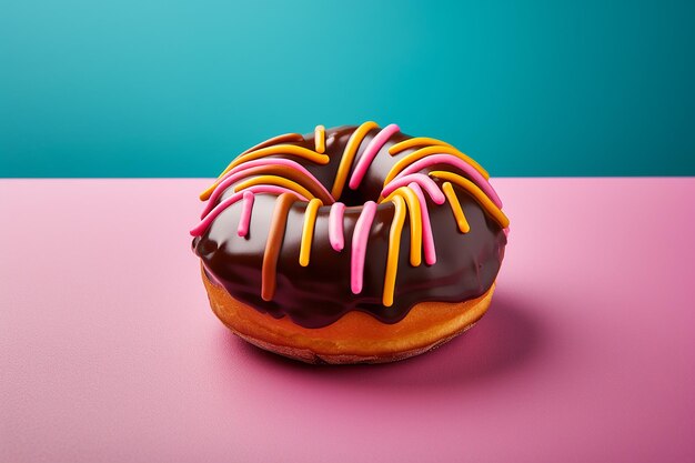 Süßes symphonisches mehrfarbiges Dessert Donut auf gestreifter Platte