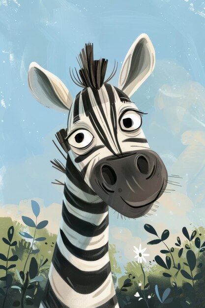 Foto süßes zebra mit natur-hintergrund kinder-illustration