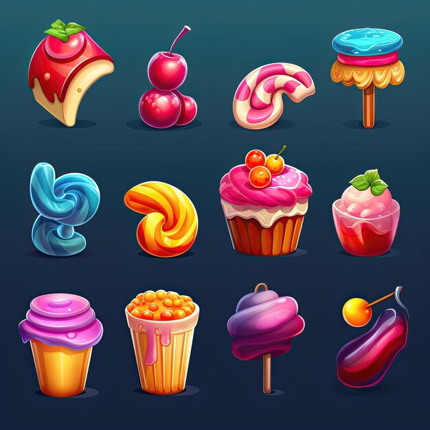 Süßigkeiten-Candy-Dessert ai generiert Design Feier Süßigkeiten Icon Karamell süße Süßigkeiten Süßigkeiten Dessert Illustration