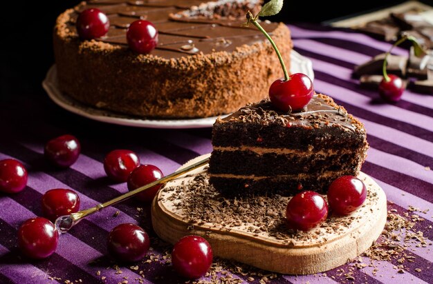 Foto süßigkeiten und desserts schokoladenkuchen mit kirschen