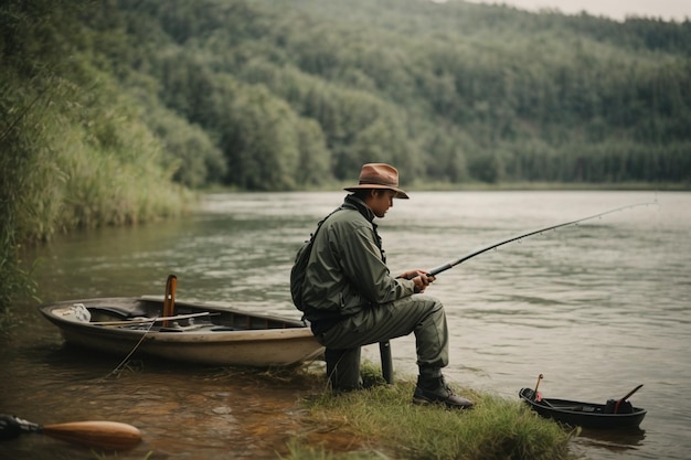 Foto süßwassersportfischerei runde frame-komposition