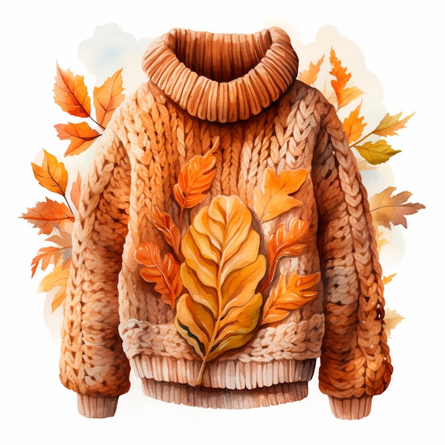 Foto suéter acuarela otoño casa de campo acuarela otoño estacional ai generativa ilustración aislada