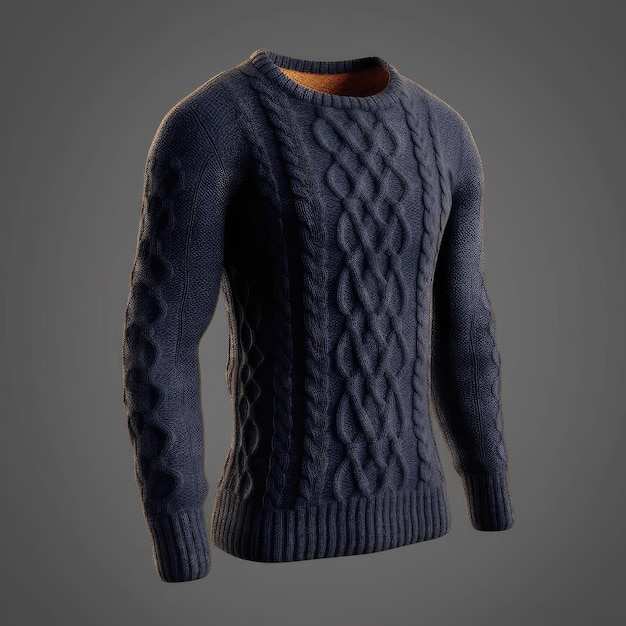 Suéter azul oscuro de punto sobre un fondo gris