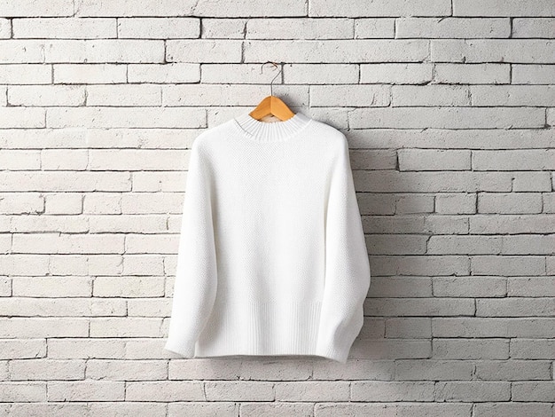 Suéter blanco colgado Mockup con ladrillo Imagen de fondo