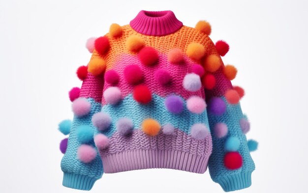 Suéter de colores con Pom Poms