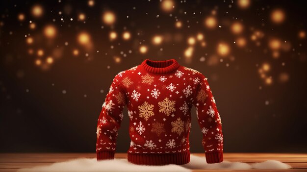 Suéter de Natal vermelho festivo com flocos de neve levita e atmosfera de férias AI Conteúdo gerado