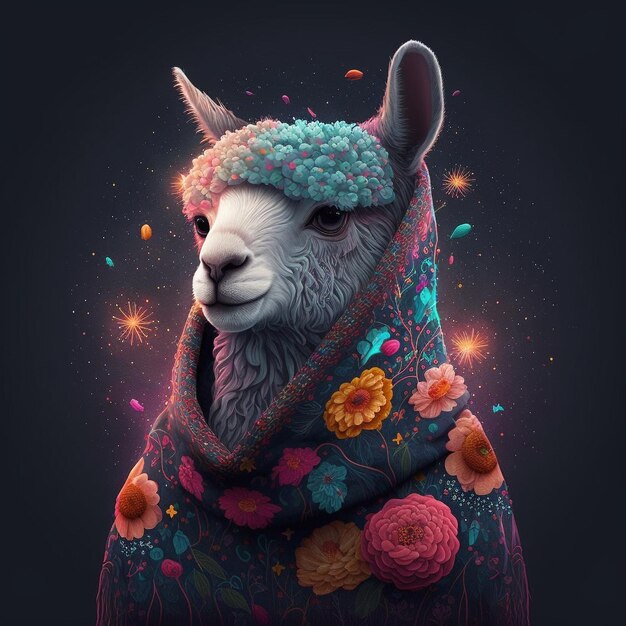 Suéter de llama espacial con un hermoso patrón