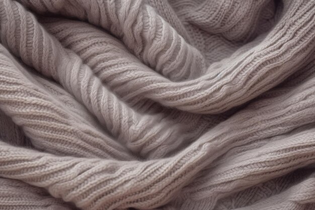Suéter ou cachecol de malha cinza quente em ambiente doméstico aconchegante Feche o fundo de textura de tecido de lã C