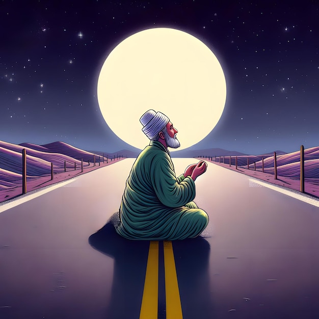 Sufi-Mann geht im Mondlicht Surrealistischer Symbolismus