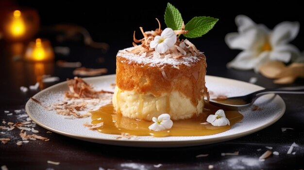 Sufle al horno y de coco Sufle de caramelo ligero con coco