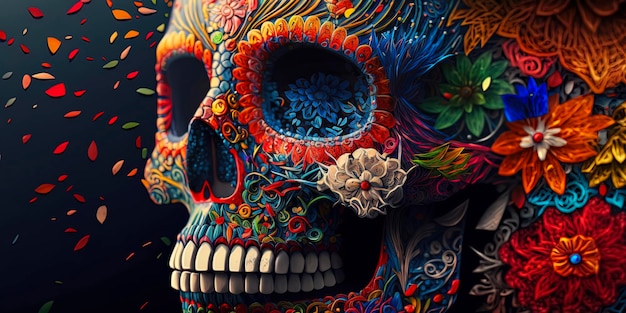 Sugar Skull Calavera para celebrar el Día de Muertos en México AIGenerated