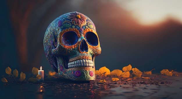 Sugar Skull Calavera zur Feier des Mexikaners Day of the Dead dia de los muertos Generative AI