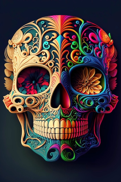 Sugar Skull Calavera zur Feier von Mexikos Tag der Toten Dia de Los Muertos AIGenerated