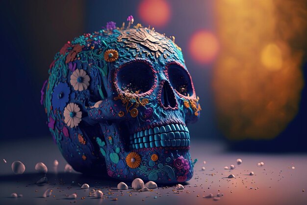 Sugar Skull Calavera zur Feier von Mexikos Tag der Toten Dia de Los Muertos AIGenerated