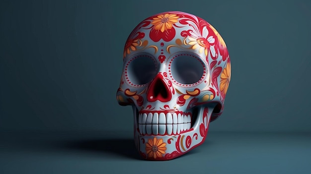 Sugar Skull en un estilo tradicional para el Día de los Muertos Ilustración AI Generativo