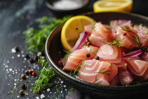 Sugudai-Gericht der Völker des Nordens aus rohem Fisch, das von KI erzeugt wurde