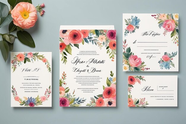 Foto suite de invitaciones florales para bodas