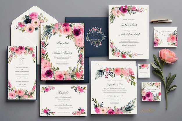 Foto suite de invitaciones florales para bodas