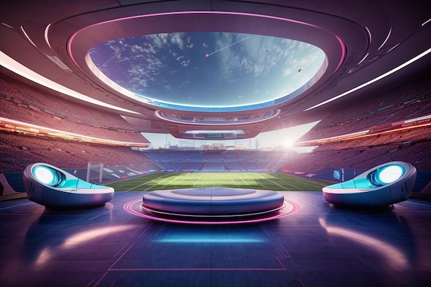 Suíte VIP do Estádio Futurista Metaverso Experiência Esportiva de Alta Tecnologia