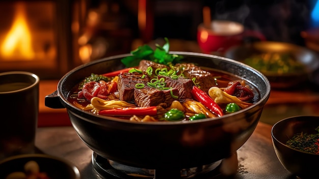 Un Sukiyaki con fondo borroso