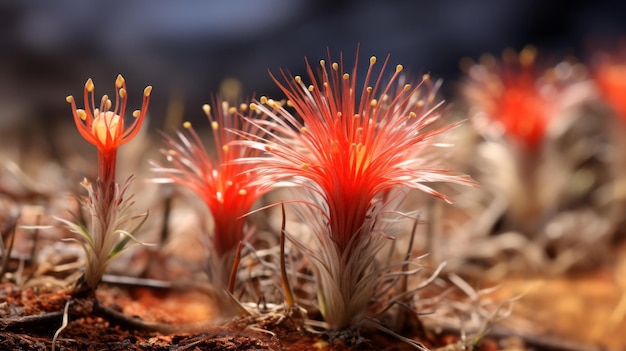 Foto sukkulente eleocharis ovata ein fotorealistisches makro einer roten blume