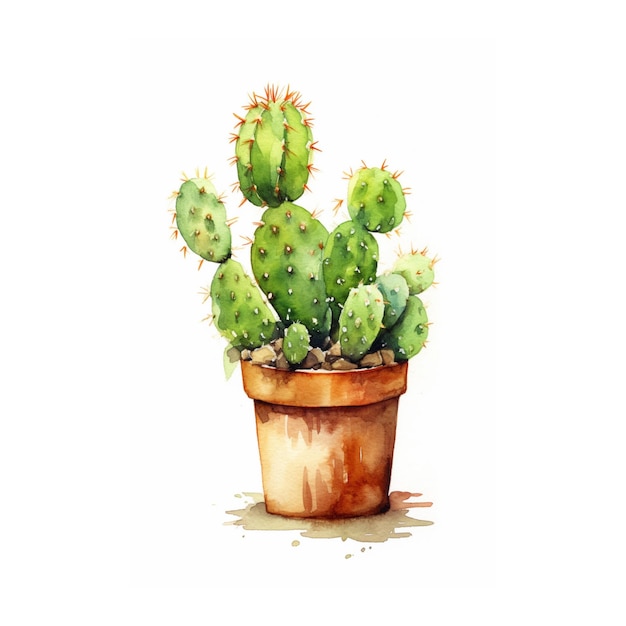 Sukkulente Kaktuspflanze in Topf Aquarell botanische Illustrationen
