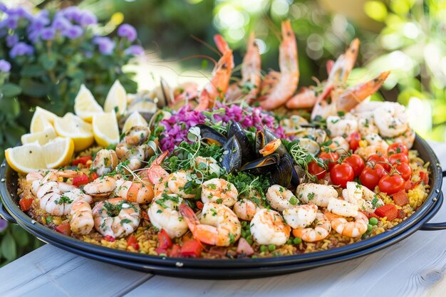 Foto sukkulente meeresfrüchte paella platter spanische kulinarische perfektion