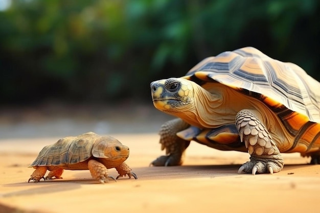 Sulcata-Schildkröte und Forpusvogel