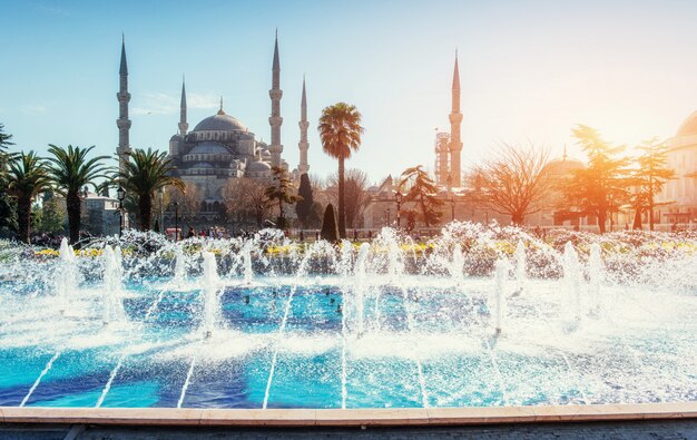 Sultan ahmed mosque illuminated. istambul, turquia