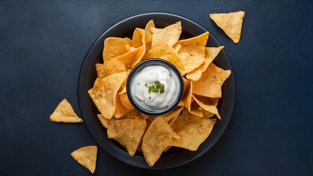 Se sumergen las papas fritas de nachos.