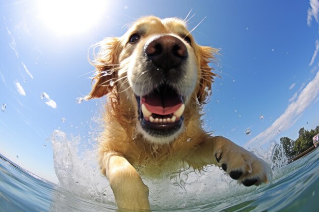 Foto sumérgete en la divertida aventura de verano de un golden retriever