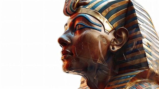 Sumérgete en la opulencia del antiguo Egipto con esta impresionante representación en 3D de un faraón con detalles intrincados y una magnífica representación esta obra de arte captura la esencia de la realeza