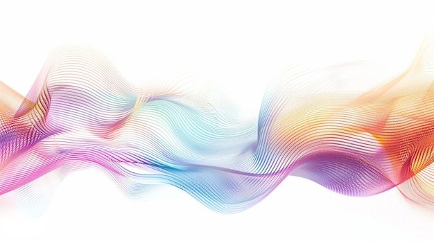 Sumérgete en las profundidades hipnotizantes de las maravillas tecnológicas con una explosión de coloridas líneas de gradiente en un solo estilo de onda aislado sobre un fondo blanco sólido