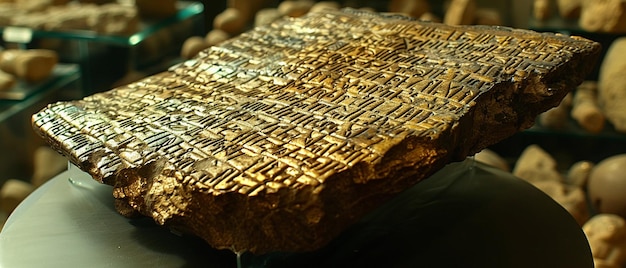 Foto sumerische keilschrifttafeln, die die älteste geschichte bewahren, die schrift verschwimmt in ton