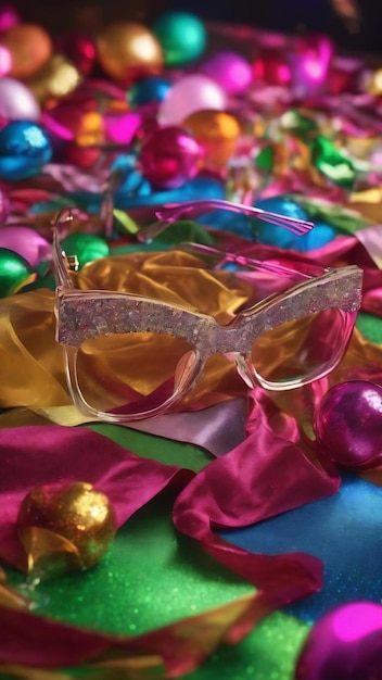 Foto suministros de la fiesta alrededor de las gafas