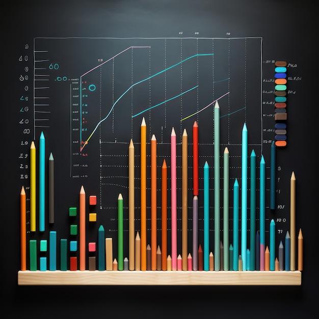 suministros de gráficos financieros coloridos en el tablero
