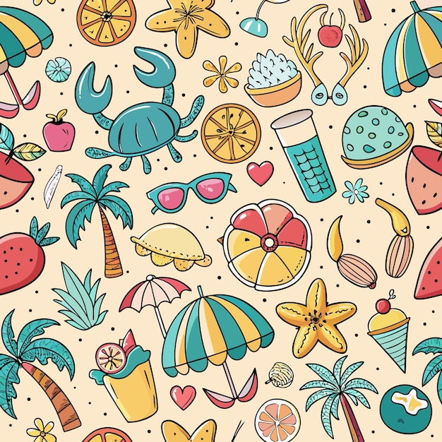Summer Beach Paradise A Whimsical Seamless Pattern