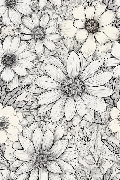 Summer Blooms Sketch Handgezeichneter Blumenhintergrund für verschiedene Drucke