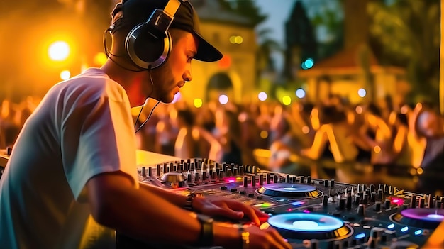 Summer Vibes DJ girando as faixas mais quentes em uma festa ao ar livre IA generativa