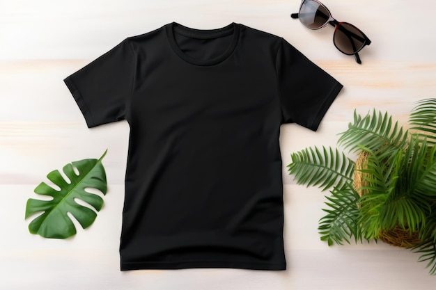 Summer Vibes Stilvolles schwarzes T-Shirt-Mockup für den perfekten Sommer-Look