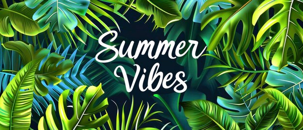 Summer Vibes Web Banner com palmeiras e folhas tropicais evocando a essência do verão