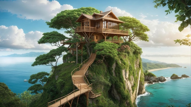 Summit Serenity Un majestuoso retiro en una casa en el árbol con panorama del océano